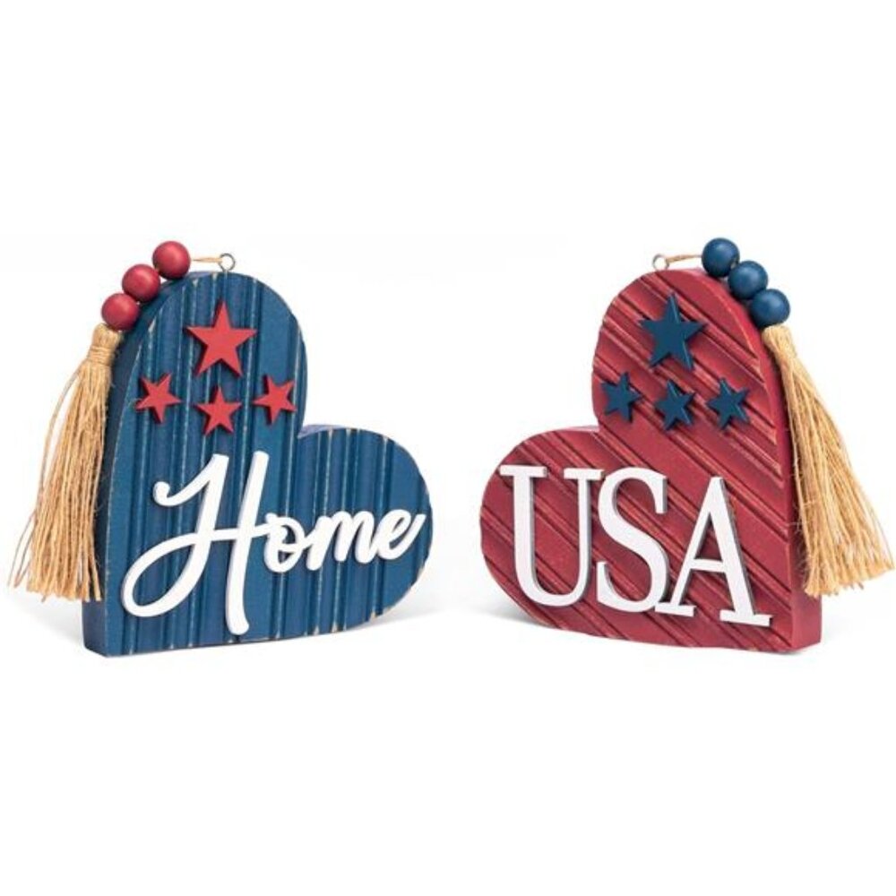4th of July Table Decorations, 2 Pcs Wooden Memorial Day